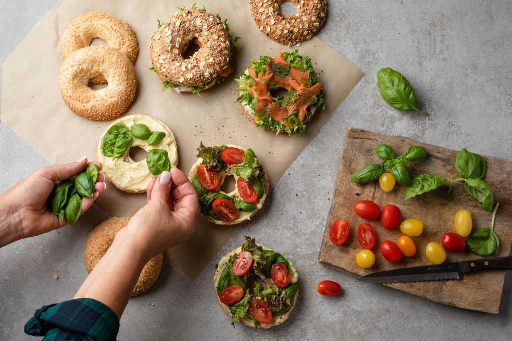 Bagels on top of baking paper